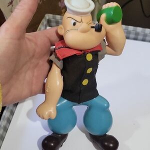 Popeye Action Figure with Blue Pants and Green Can Vintage